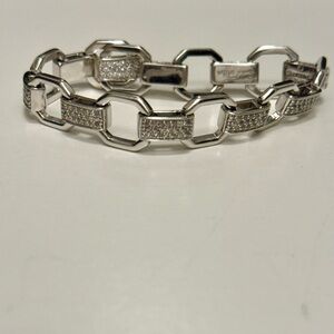 Italian 925 Sterling Silver Pavé CZ Link Bracelet – Made in Italy NEVER WORN 💎